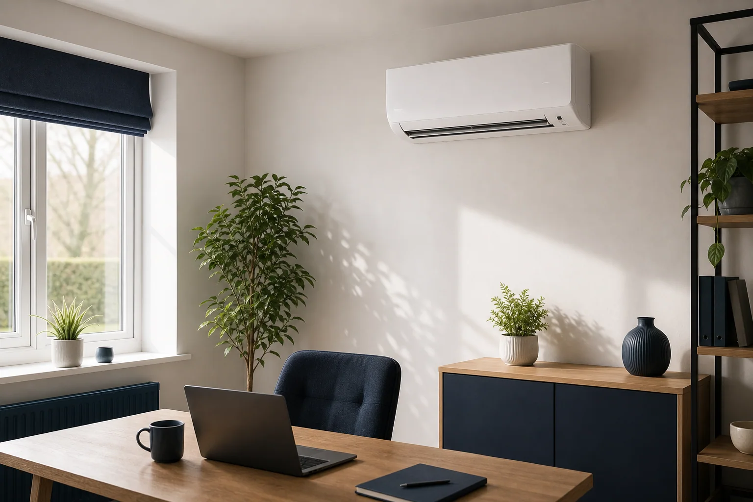 Modern wall-mounted air conditioning in a bright, professionally finished interior